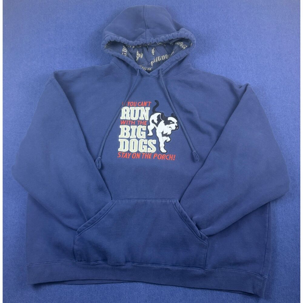 Vintage Big Dogs "Stay on the Porch" Pullover Hoodie Blue Men's 4X Y2K 90s